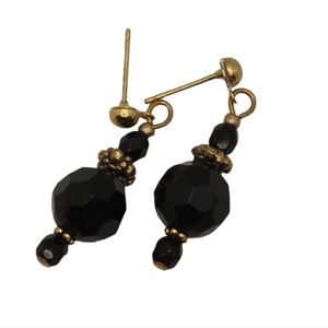 Black Facited Gold Tone Dangle Earrings